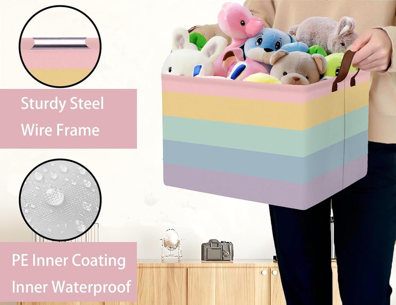 BOOHIT Kids Boho Rainbow Baskets Foldable Girls Baby Toy Storage Bin Rectangular Nursery Box Room Decor(Rainbows) - Image 3